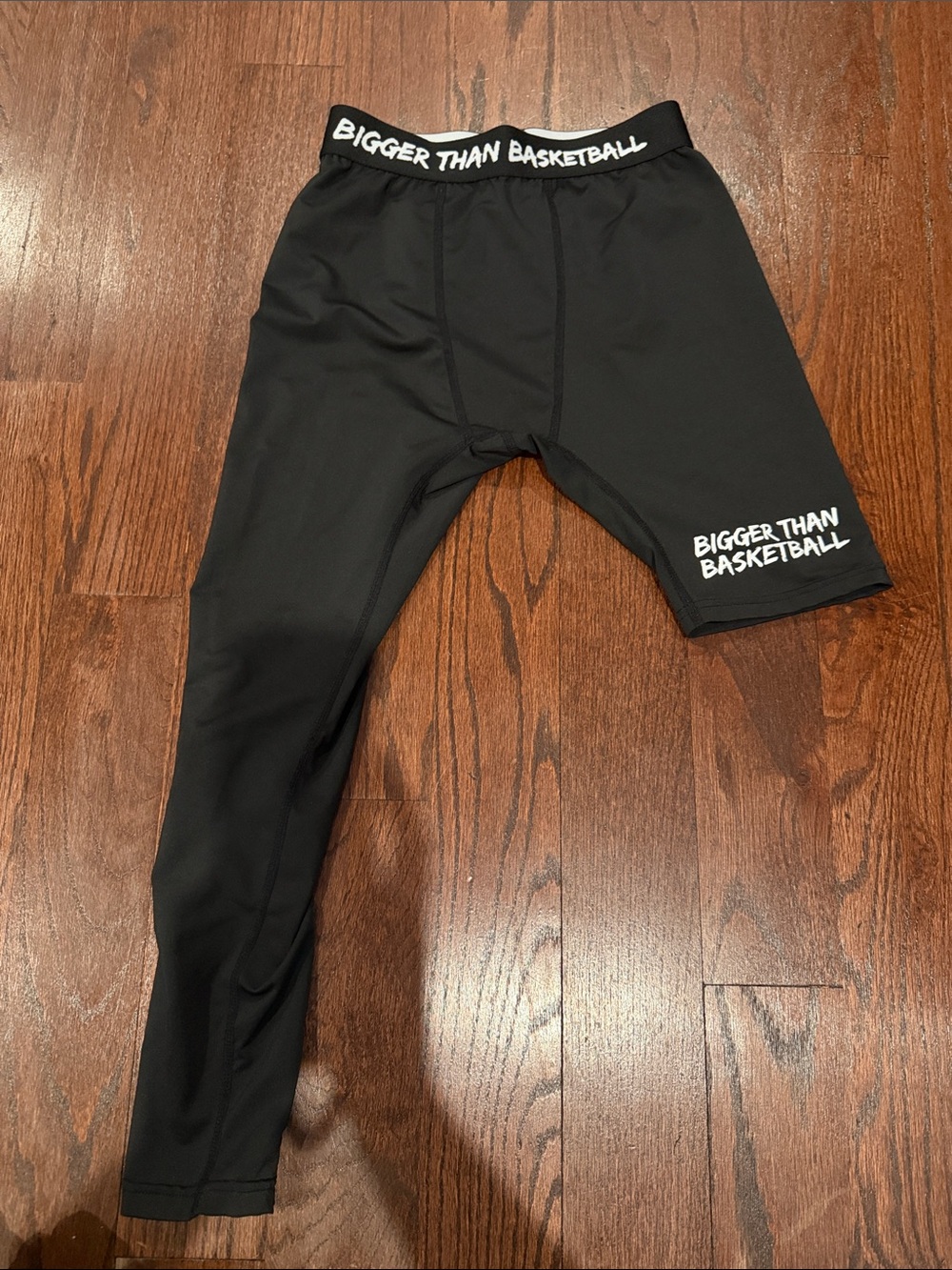 Bigger than basketball ' Black Mixed-Leg Compression Leggings